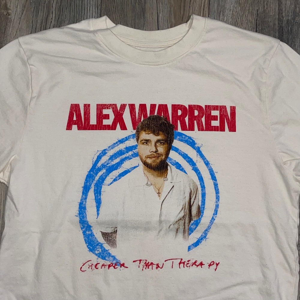 Alex Warren Cheaper Than Therapy Tour T-Shirt Mens Medium Cream Concert Graphic - Picture 6 of 8
